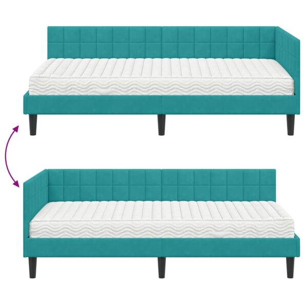 vidaXL Rohový rám postele s matracom 2 pcs Tyrkysová Zamat – Obrázok 12