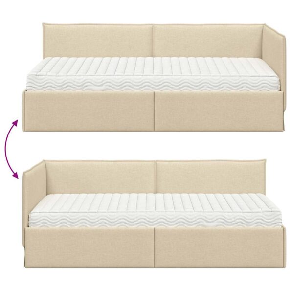 vidaXL Rohový rám postele s matracom 2 pcs Krémová Zamat – Obrázok 12