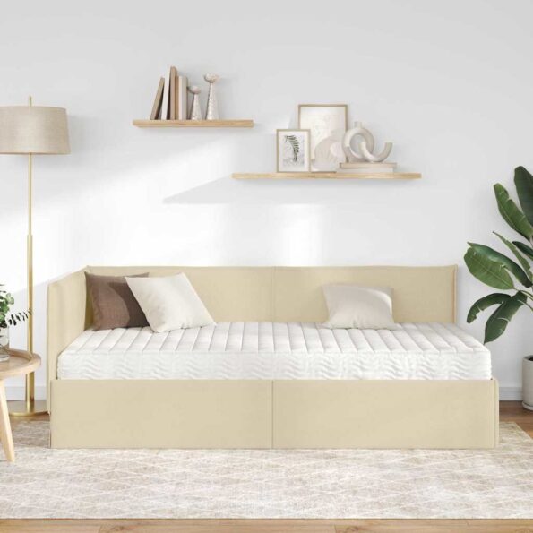 vidaXL Rohový rám postele s matracom 2 pcs Krémová Zamat – Obrázok 3