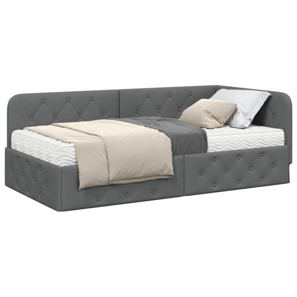 vidaXL Rohový rám postele Tmavo šedá 90 x 190 cm látka – Obrázok 3