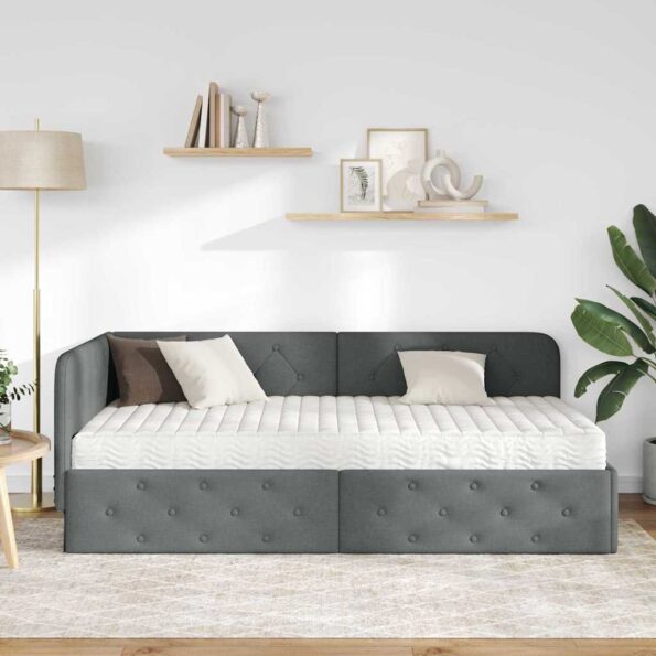 vidaXL Rohový rám postele Tmavo šedá 90 x 190 cm látka – Obrázok 4