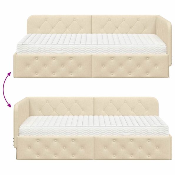 vidaXL Rohový rám postele s matracmi Krémová 90 x 190 cm látka – Obrázok 12