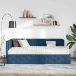 vidaXL Rohový rám postele s matracmi Modrá 90 x 190 cm látka – Obrázok 4