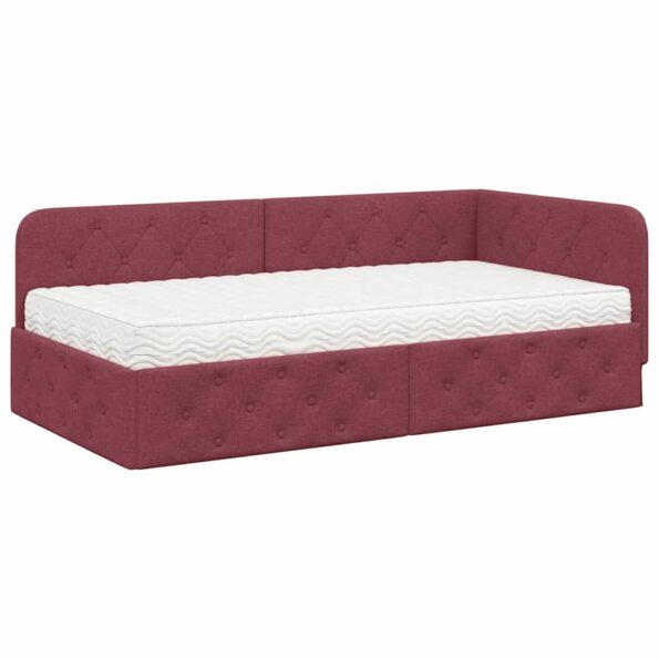 vidaXL Rohový rám postele Víno červené 90 x 200 cm látka – Obrázok 2