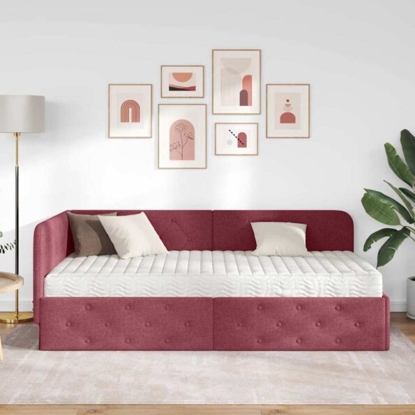 vidaXL Rohový rám postele Víno červené 90 x 200 cm látka – Obrázok 4