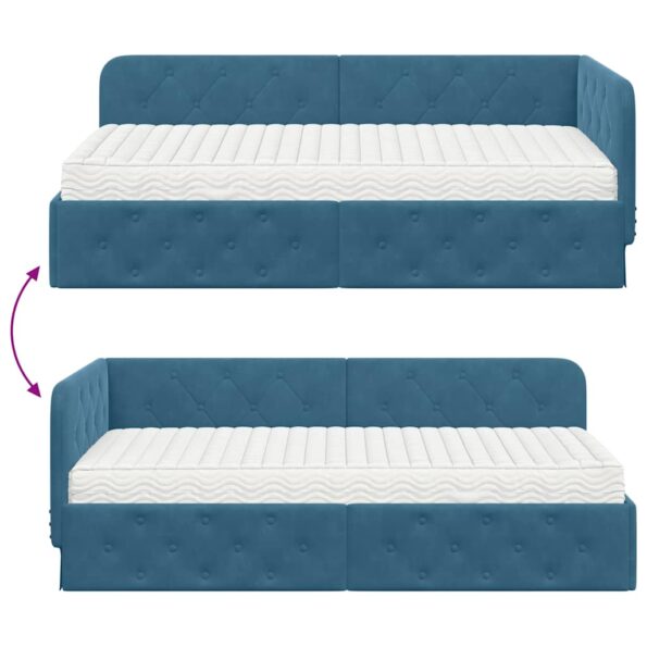 vidaXL Rohový rám postele Modrá 90 x 190 cm Zamat – Obrázok 12