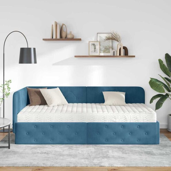 vidaXL Rohový rám postele Modrá 90 x 190 cm Zamat – Obrázok 4