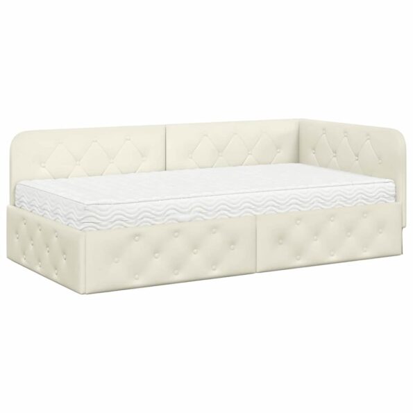 vidaXL Rohový rám postele Krémová 90 x 190 cm Zamat – Obrázok 2