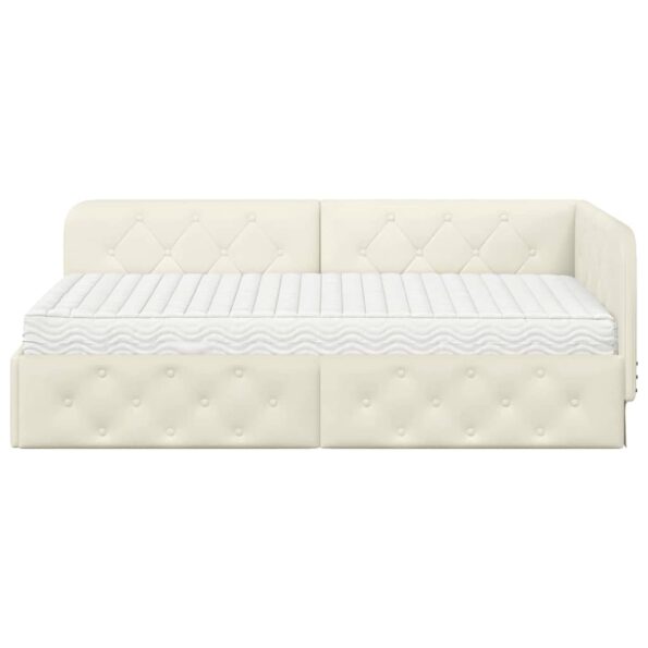 vidaXL Rohový rám postele Krémová 90 x 190 cm Zamat – Obrázok 5