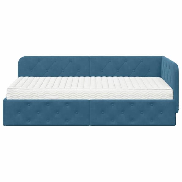 vidaXL Rohový rám postele Modrá 90 x 200 cm Zamat – Obrázok 5