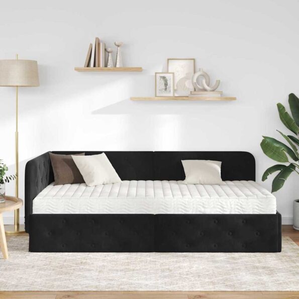 vidaXL Rohový rám postele Čierny 100 x 200 cm Zamat – Obrázok 4