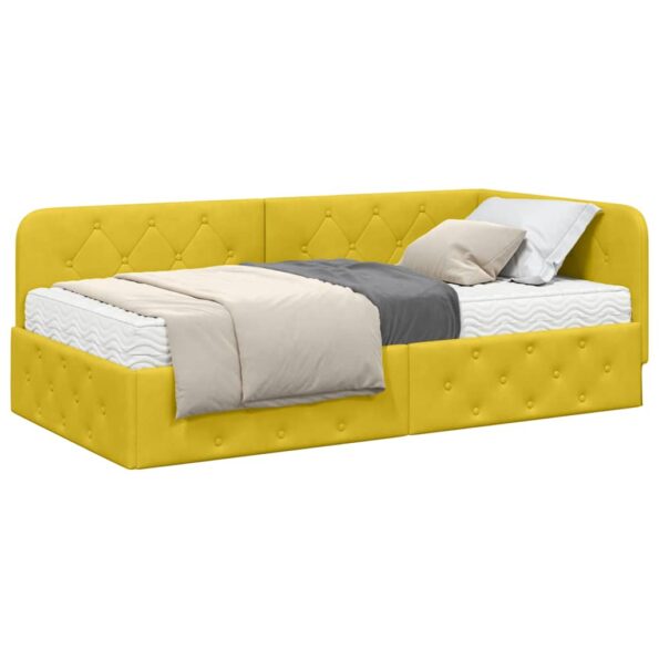 vidaXL Rohový rám postele Žltá 100 x 200 cm Zamat – Obrázok 3