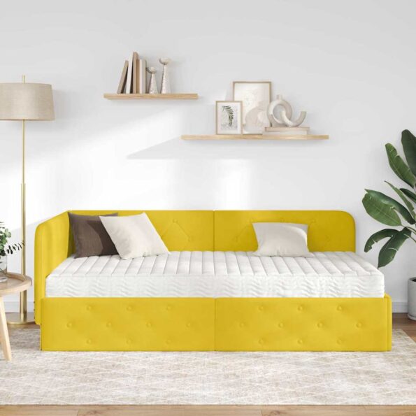 vidaXL Rohový rám postele Žltá 100 x 200 cm Zamat – Obrázok 4