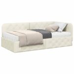 vidaXL Rohový rám postele Krémová 100 x 200 cm Zamat – Obrázok 3