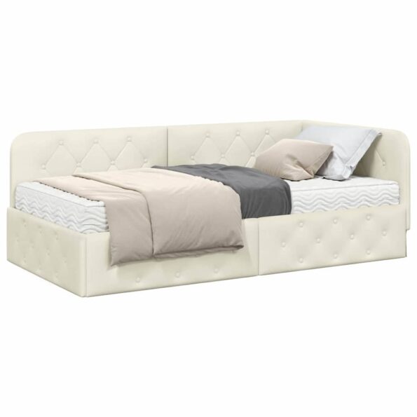 vidaXL Rohový rám postele Krémová 100 x 200 cm Zamat – Obrázok 3
