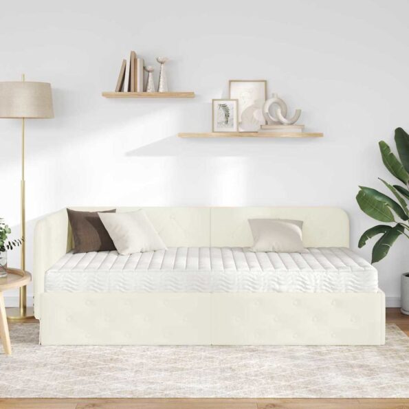 vidaXL Rohový rám postele Krémová 100 x 200 cm Zamat – Obrázok 4