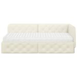 vidaXL Rohový rám postele Krémová 100 x 200 cm Zamat – Obrázok 5