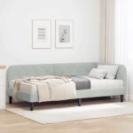 vidaXL Rohový rám postele s matracmi Svetlosivá 90 x 190 cm Zamat