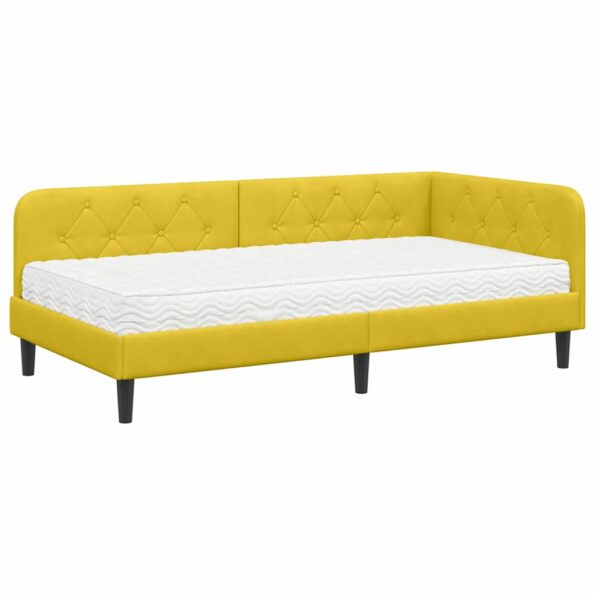 vidaXL Rohový rám postele Žltá 100 x 200 cm Zamat – Obrázok 2