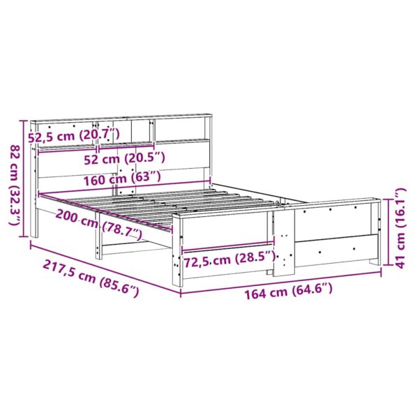 vidaXL Rám postele s čelnou doskou Hnedá 160 x 200 cm Borovicový masív – Obrázok 8