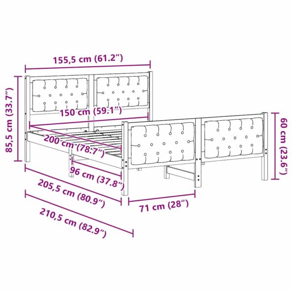 vidaXL Rám postele s čelnou doskou Tmavo šedá 150 x 200 cm látka – Obrázok 11
