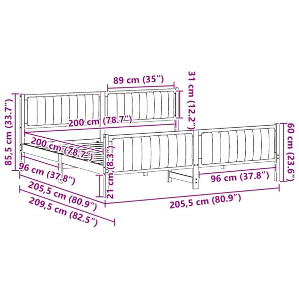 vidaXL Rám postele hnedá a tmavosivá 200 x 200 cm Borovicový masív – Obrázok 11