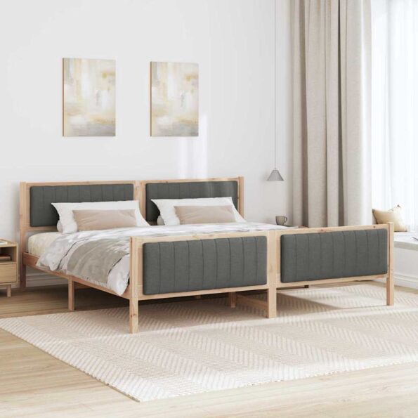 vidaXL Rám postele hnedá a tmavosivá 200 x 200 cm Borovicový masív – Obrázok 4