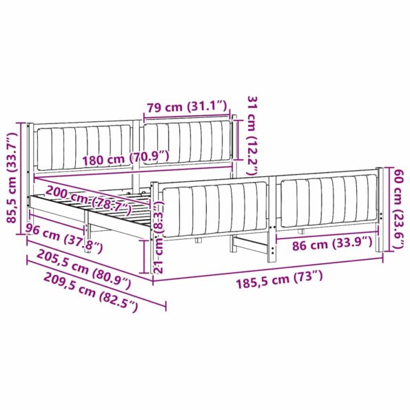 vidaXL Rám postele Hnedá a čierna 180 x 200 cm Borovicový masív – Obrázok 11