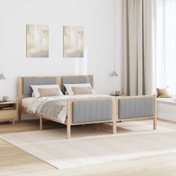 vidaXL Rám postele Hnedá a svetlo šedá 150 x 200 cm Borovicový masív – Obrázok 4