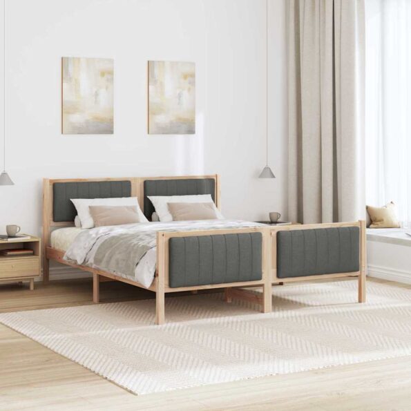 vidaXL Rám postele hnedá a tmavosivá 150 x 200 cm Borovicový masív – Obrázok 4