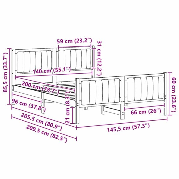 vidaXL Rám postele Hnedá a čierna 140 x 200 cm Borovicový masív – Obrázok 11
