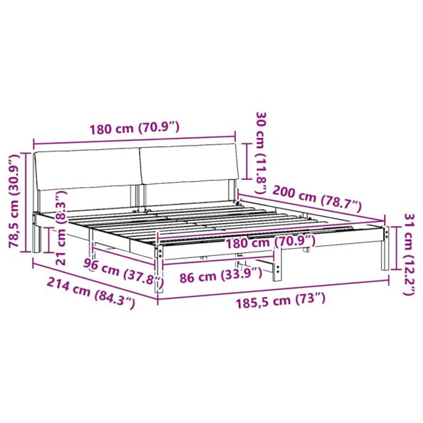 vidaXL Rám postele Hnedá a čierna 180 x 200 cm Borovicový masív – Obrázok 11