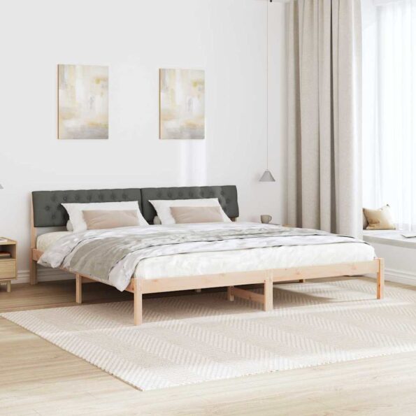 vidaXL Rám postele hnedá a tmavosivá 200 x 200 cm Borovicový masív – Obrázok 4