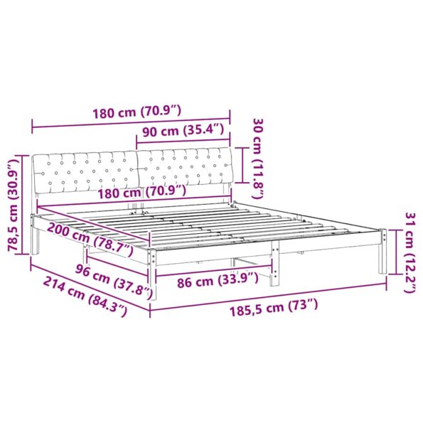 vidaXL Rám postele Hnedá a čierna 180 x 200 cm Borovicový masív – Obrázok 11