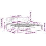vidaXL Rám postele hnedá a tmavosivá 200 x 200 cm Borovicový masív – Obrázok 11