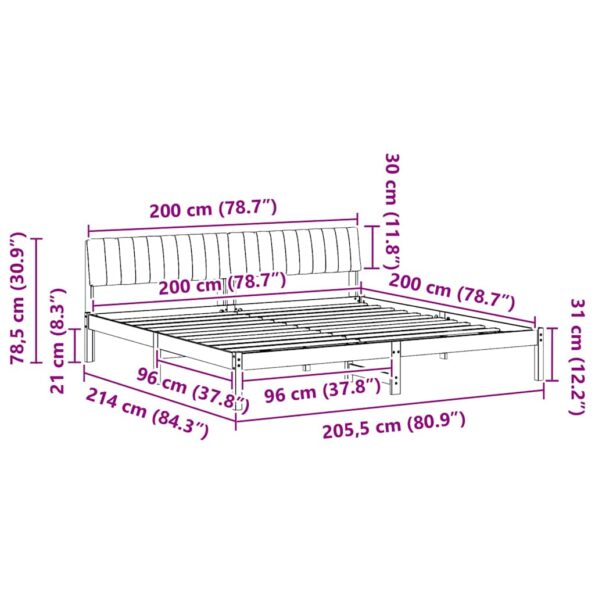 vidaXL Rám postele Hnedá a čierna 200 x 200 cm Borovicový masív – Obrázok 11