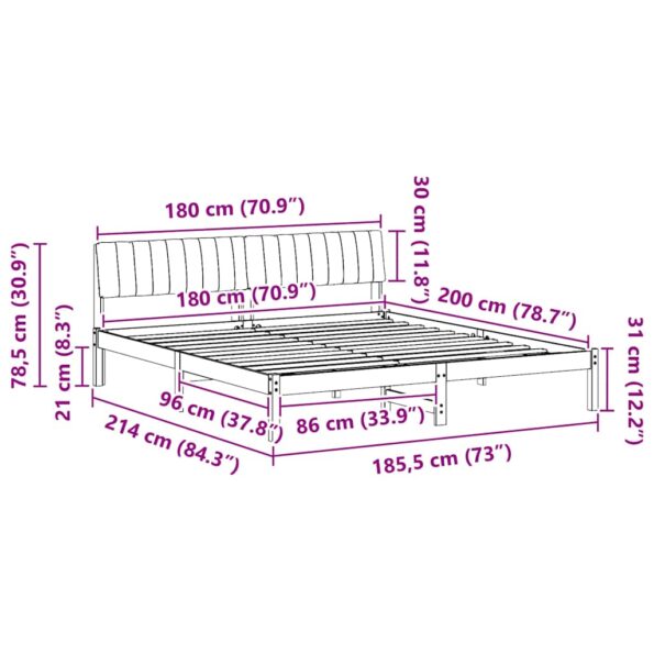 vidaXL Rám postele Hnedá a čierna 180 x 200 cm Borovicový masív – Obrázok 11