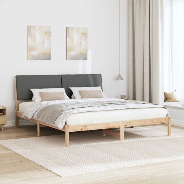 vidaXL Rám postele hnedá a tmavosivá 200 x 200 cm Borovicový masív – Obrázok 4