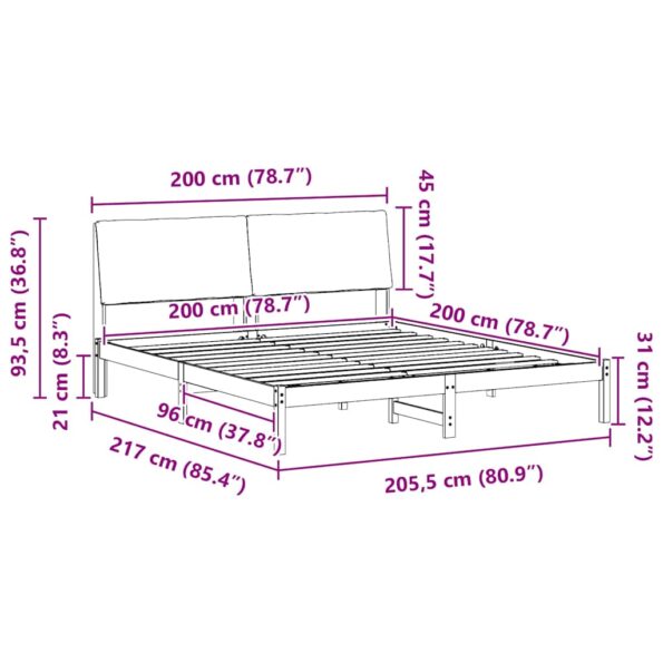 vidaXL Rám postele Hnedá a čierna 200 x 200 cm Borovicový masív – Obrázok 11