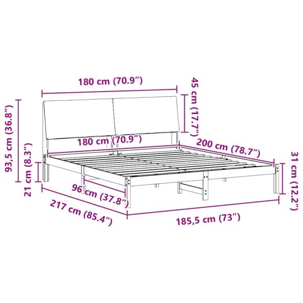 vidaXL Rám postele Hnedá a svetlo šedá 180 x 200 cm Borovicový masív – Obrázok 11