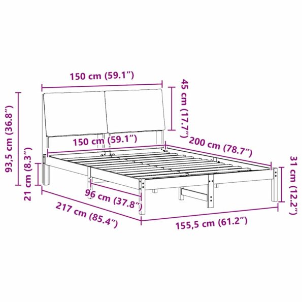vidaXL Rám postele hnedá a tmavosivá 150 x 200 cm Borovicový masív – Obrázok 11