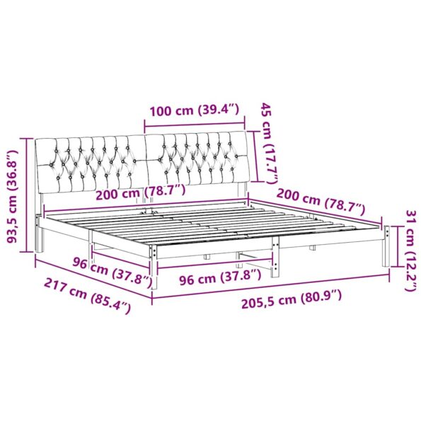vidaXL Rám postele s čalúneným čelom Biela 200 x 200 cm – Obrázok 11