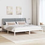 vidaXL Rám postele s čalúneným čelom Biela 200 x 200 cm – Obrázok 4