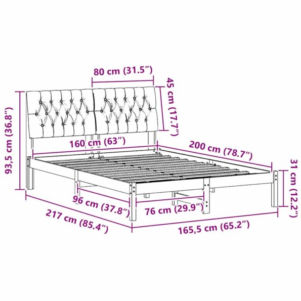 vidaXL Rám postele s čalúneným čelom Hnedá 160 x 200 cm – Obrázok 11