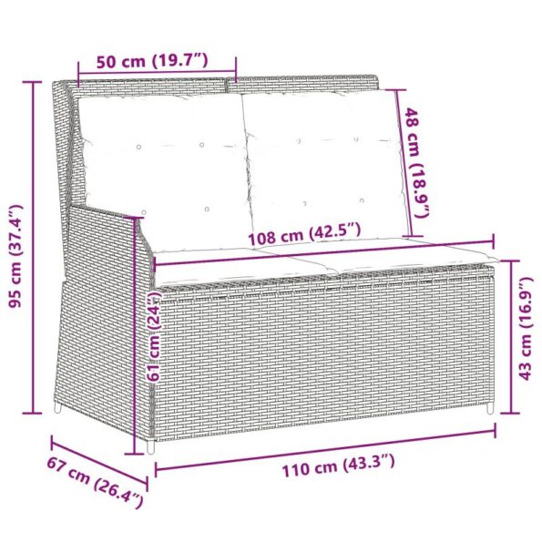 vidaXL Záhradná lavička s vankúšom Béžová Poly ratan – Obrázok 9
