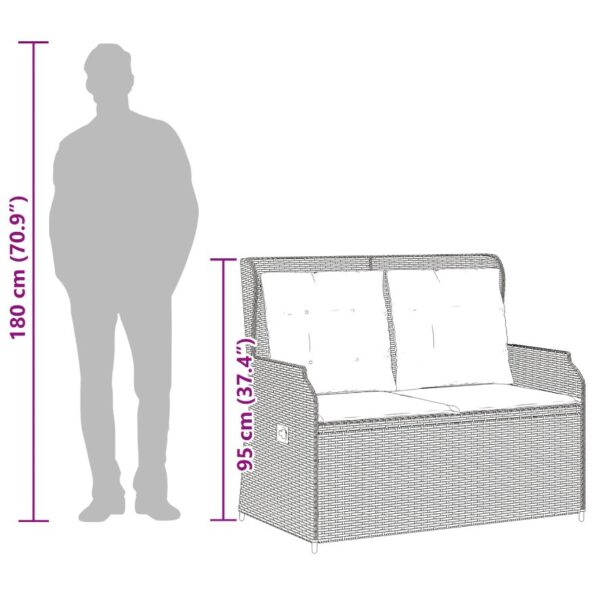 vidaXL Záhradná lavička s vankúšom Čierna Poly ratan – Obrázok 10