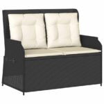 vidaXL Záhradná lavička s vankúšom Čierna Poly ratan – Obrázok 2