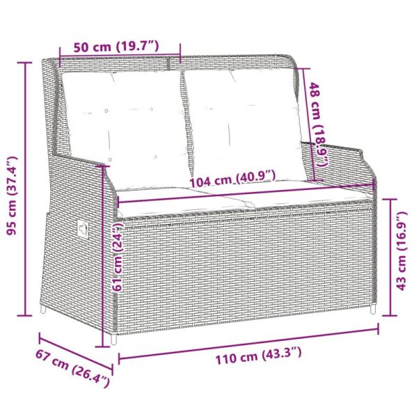 vidaXL Záhradná lavička s vankúšom Čierna Poly ratan – Obrázok 9