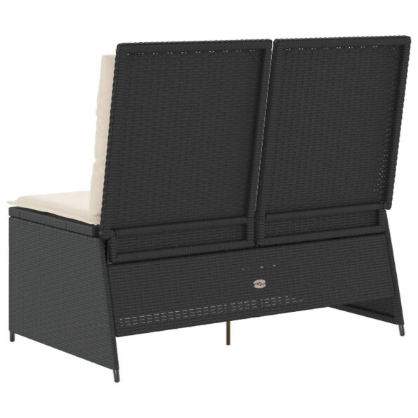 vidaXL Záhradná lavička s vankúšom Čierna Poly ratan – Obrázok 6