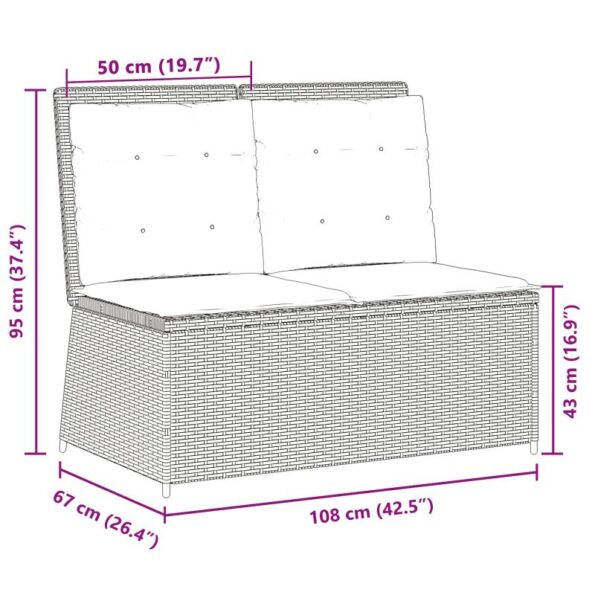 vidaXL Záhradná lavička s vankúšom Hnedá Poly ratan – Obrázok 9